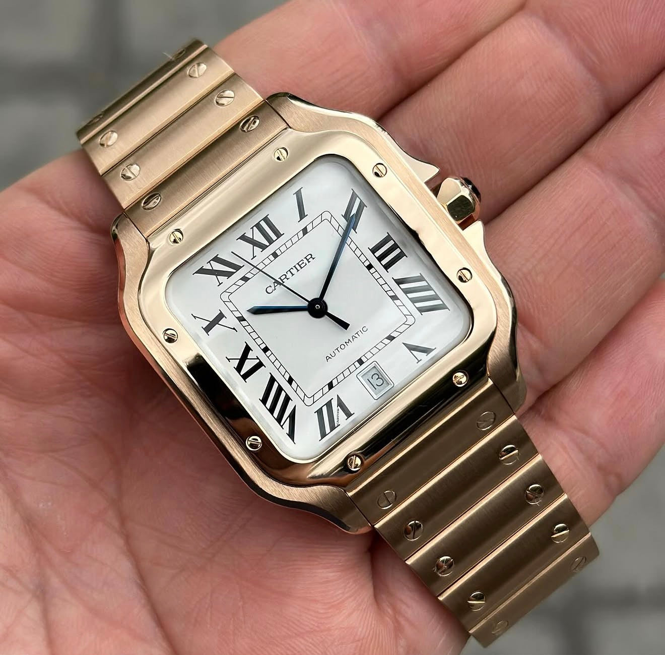 Santos de Cartier Rose gold white dial Large size