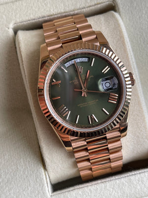 Rolex Day-Date Rose Gold Green Olive Dial 40mm