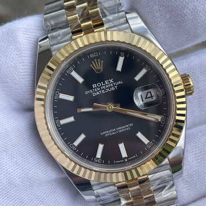 Rolex Datejust 2 tone yellow gold black dial Jubilee bracelet 41mm
