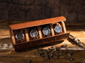 Estuche de viaje de cuero hecho a mano para relojes, estuche de exhibición de relojes con nombre personalizado