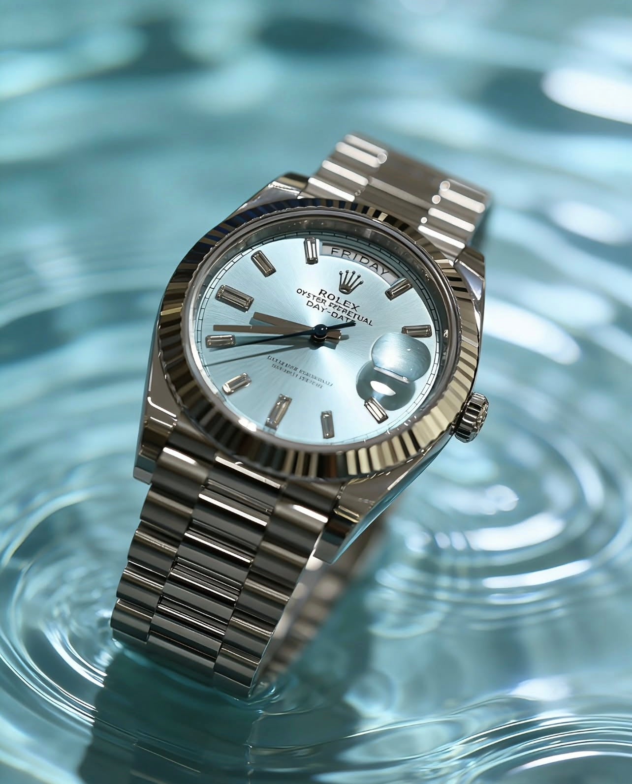 Rolex Day-Date Platino “Azul Glaciar” Esfera de Diamantes 36 mm