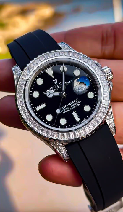 Rolex Yacht-Master White Gold Baguette Bezel and diamond case Black Dial 42mm