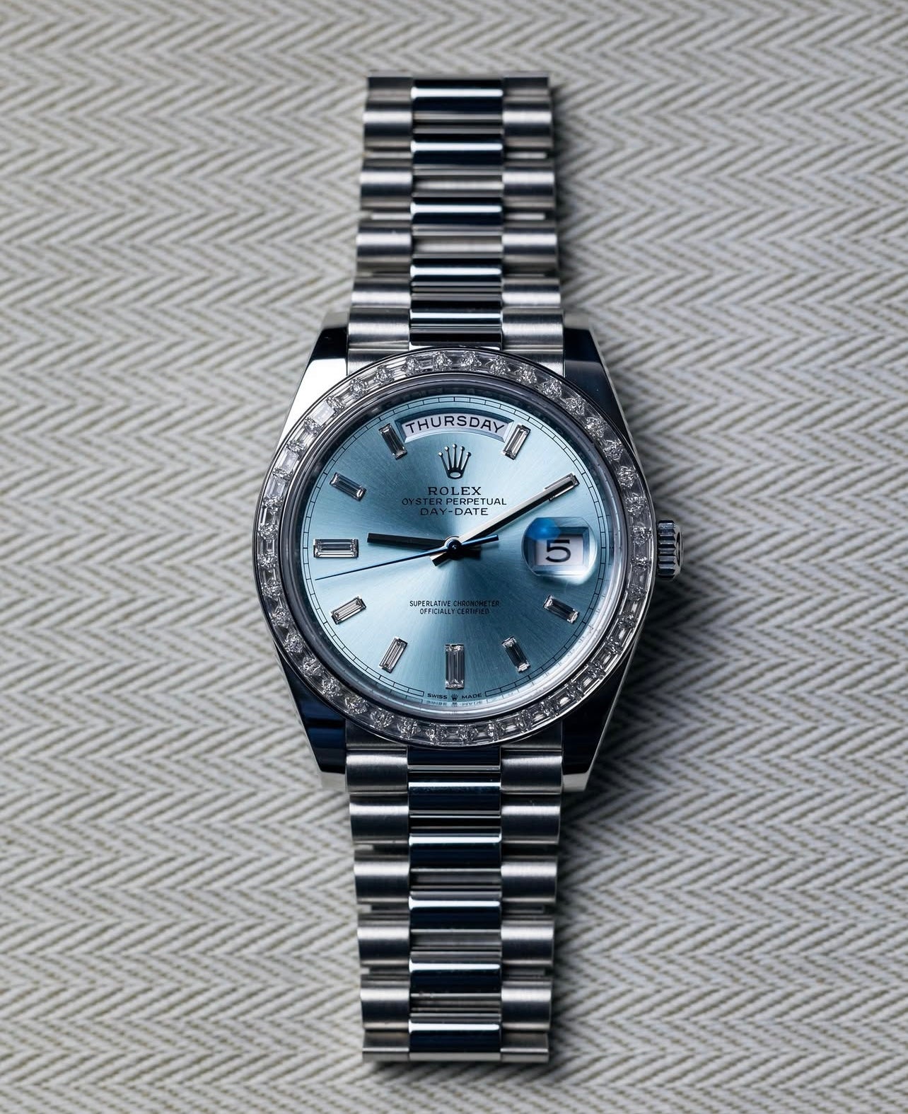 Rolex Day-Date Platinum “Ice Blue” Diamond Dial and bezel 40mm