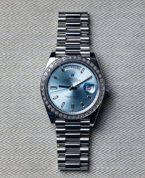 Rolex Day-Date Platinum “Ice Blue” Diamond Dial and bezel 40mm