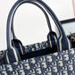 Christian Dior Book Tote Blue Oblique Embroidered Canvas Shoulder Bag