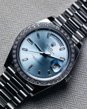 Rolex Day-Date Platinum “Ice Blue” Diamond Dial and bezel 40mm
