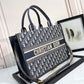 Christian Dior Book Tote Blue Oblique Embroidered Canvas Shoulder Bag