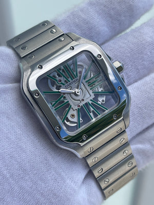 Santos de Cartier Green Skeleton dial Large size