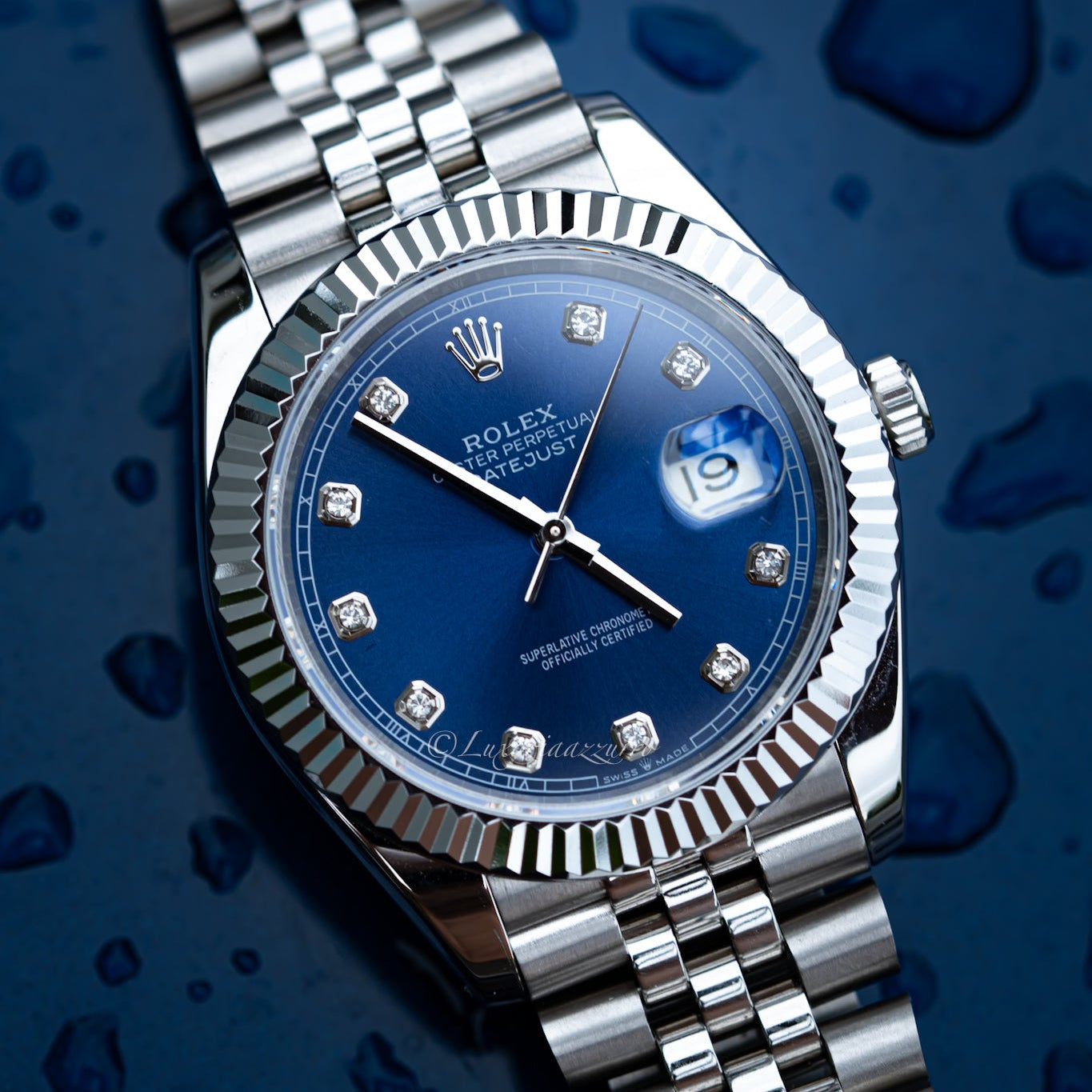 Rolex Datejust blue dial diamond hour marks 41mm