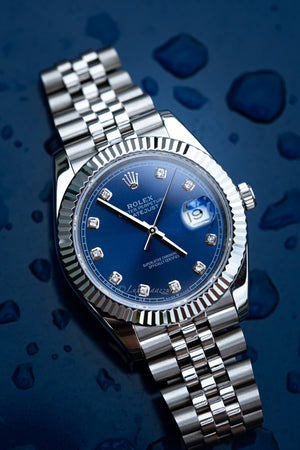 Rolex Datejust blue dial diamond hour marks 41mm