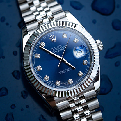 Rolex Datejust blue dial diamond hour marks 41mm
