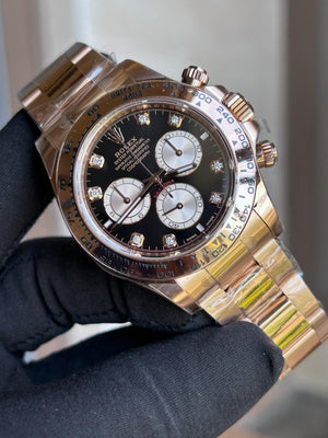 Rolex Daytona Oro Everose Esfera negra Diamantes Modelo nuevo 4131