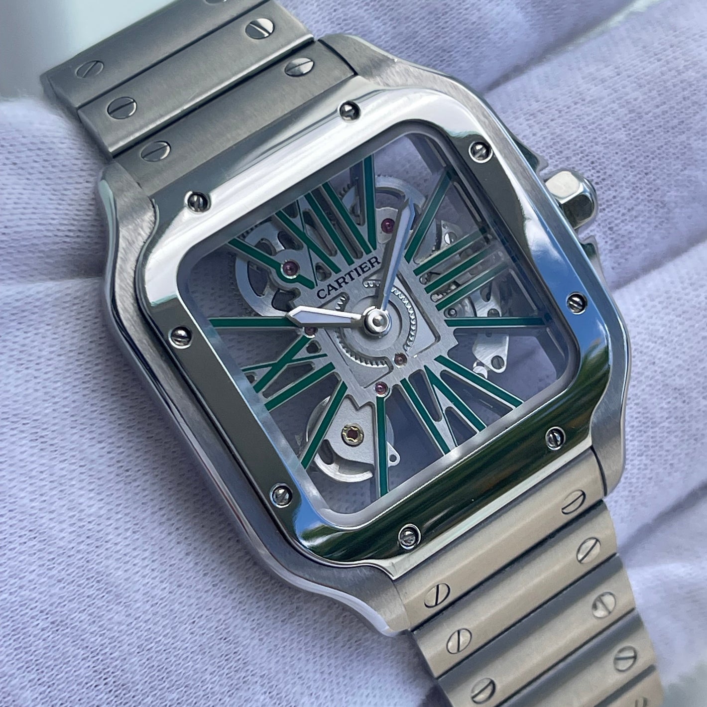 Santos de Cartier Green Skeleton dial Large size