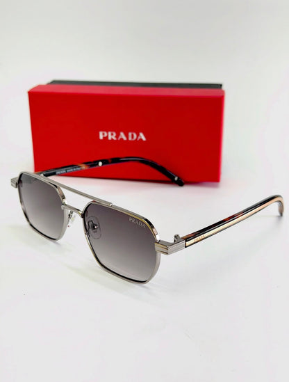Prada Rectangle Metal Sunglasses – Silver & Gold