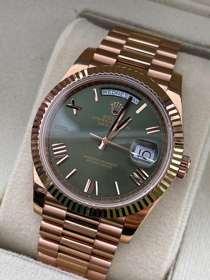 Rolex Day-Date Rose Gold Green Olive Dial 40mm