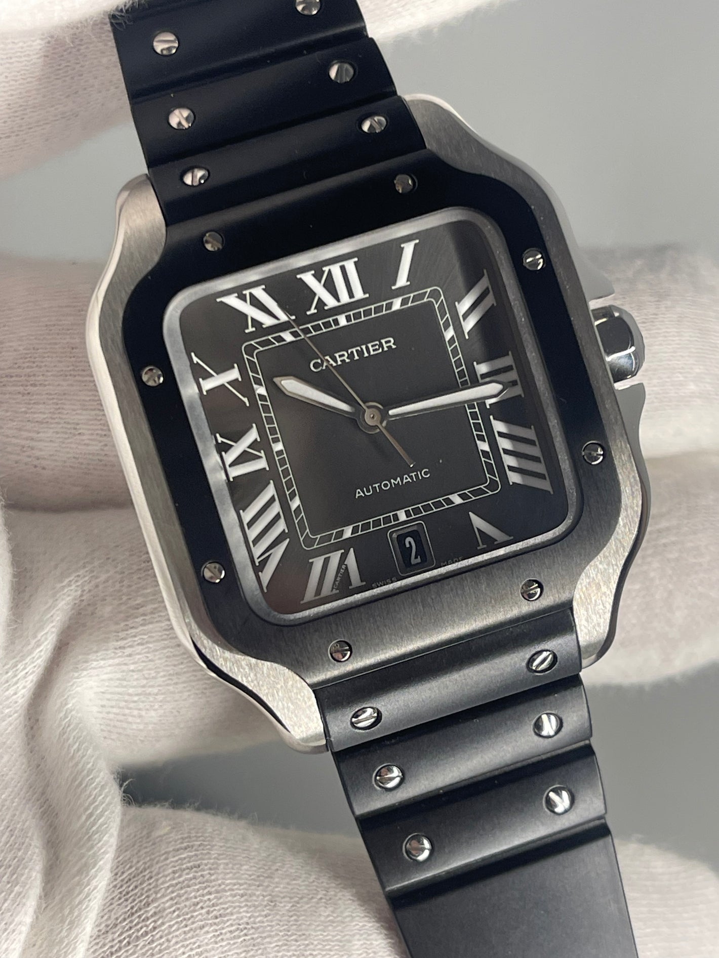 Santos de Cartier Black with Steel Large size