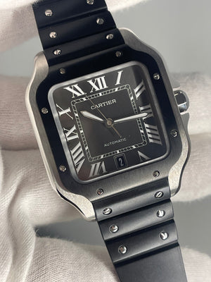 Santos de Cartier Black with Steel Large size