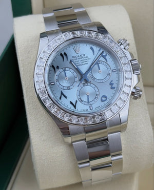 Rolex Daytona Platinum Ice Blue Arabic Dial Diamond Bezel New model 4131
