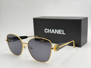 Chanel Square Metal Sunglasses Gold Frame with marble temples