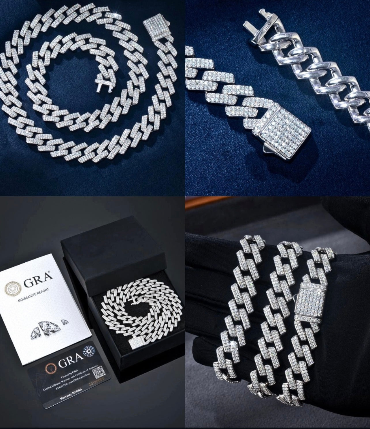 Custom Cuban prong Chain and bracelet 925 Sterling Silver and 14k Gold Plated VVS1 Moissanite
