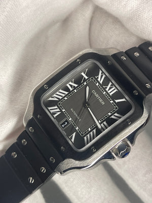 Santos de Cartier Black with Steel Large size