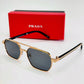 Prada Rectangle Metal Sunglasses – Silver & Gold