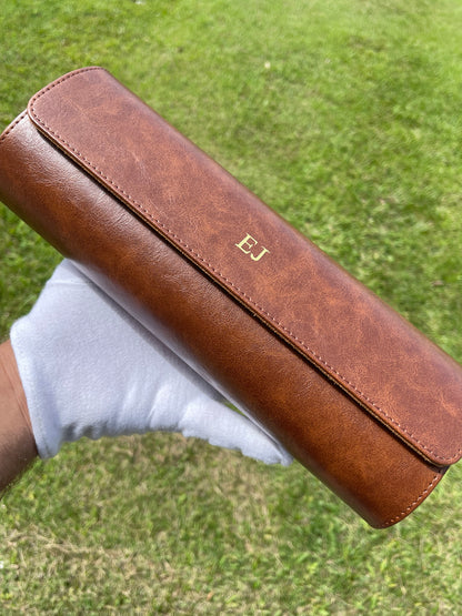 Custom Handmade Leather Travel Watch Roll, Personalized Name Watch Display Case