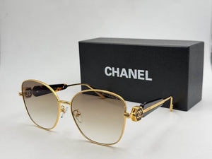 Chanel Square Metal Sunglasses Gold Frame with marble temples