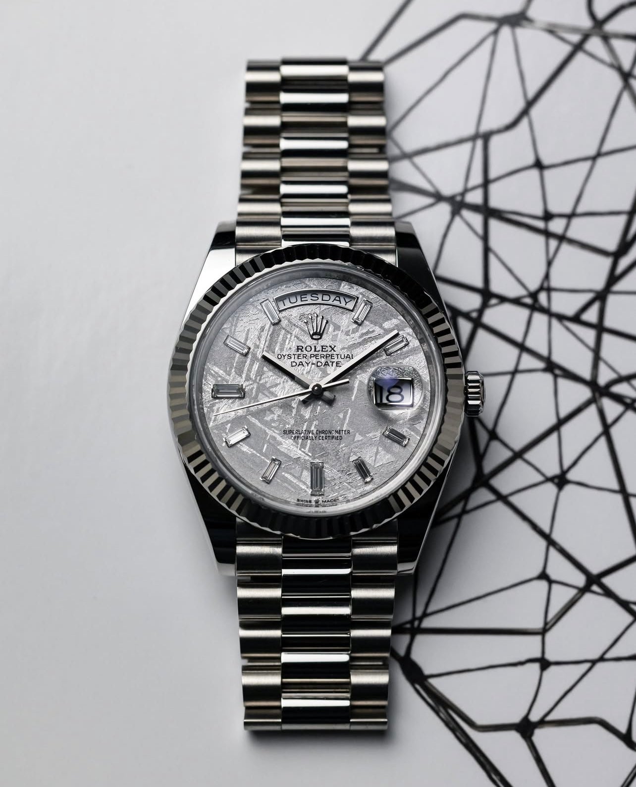 Rolex Day-Date White Gold “Meteorite”  Baguette Diamond Dial 40mm