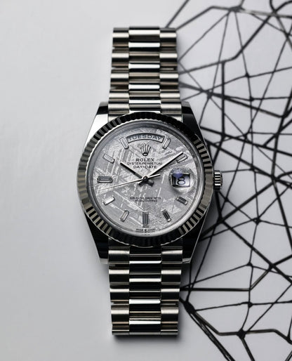 Rolex Day-Date White Gold “Meteorite”  Baguette Diamond Dial 40mm