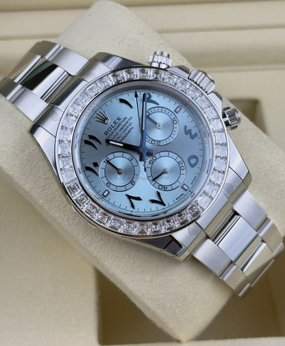 Rolex Daytona Platinum Ice Blue Arabic Dial Diamond Bezel New model 4131