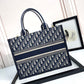 Christian Dior Book Tote Blue Oblique Embroidered Canvas Shoulder Bag