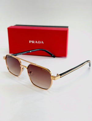 Prada Rectangle Metal Sunglasses – Silver & Gold