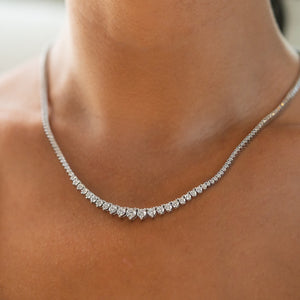 14k Real Solid white Gold Riviera Necklace with round Lab grown diamonds