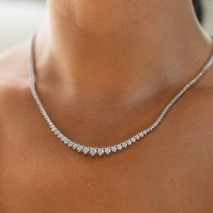 14k Real Solid white Gold Riviera Necklace with round Lab grown diamonds