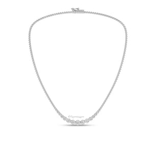 14k Real Solid white Gold Riviera Necklace with round Lab grown diamonds