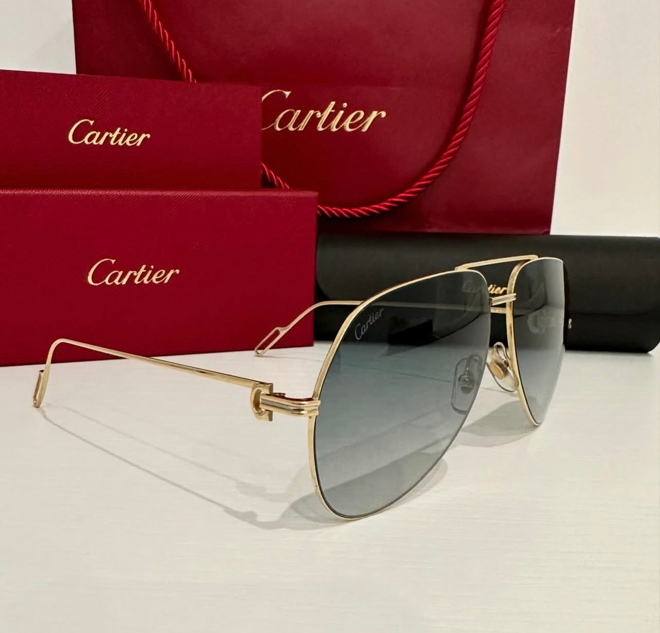 Cartier Santos Aviator Sunglasses – Gold Frame & Gradient Grey Lenses