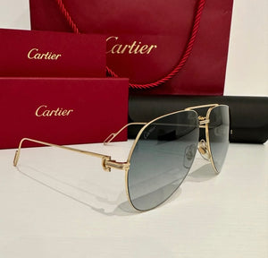 Gafas de sol Cartier Santos Aviator – Montura dorada y lentes grises degradadas